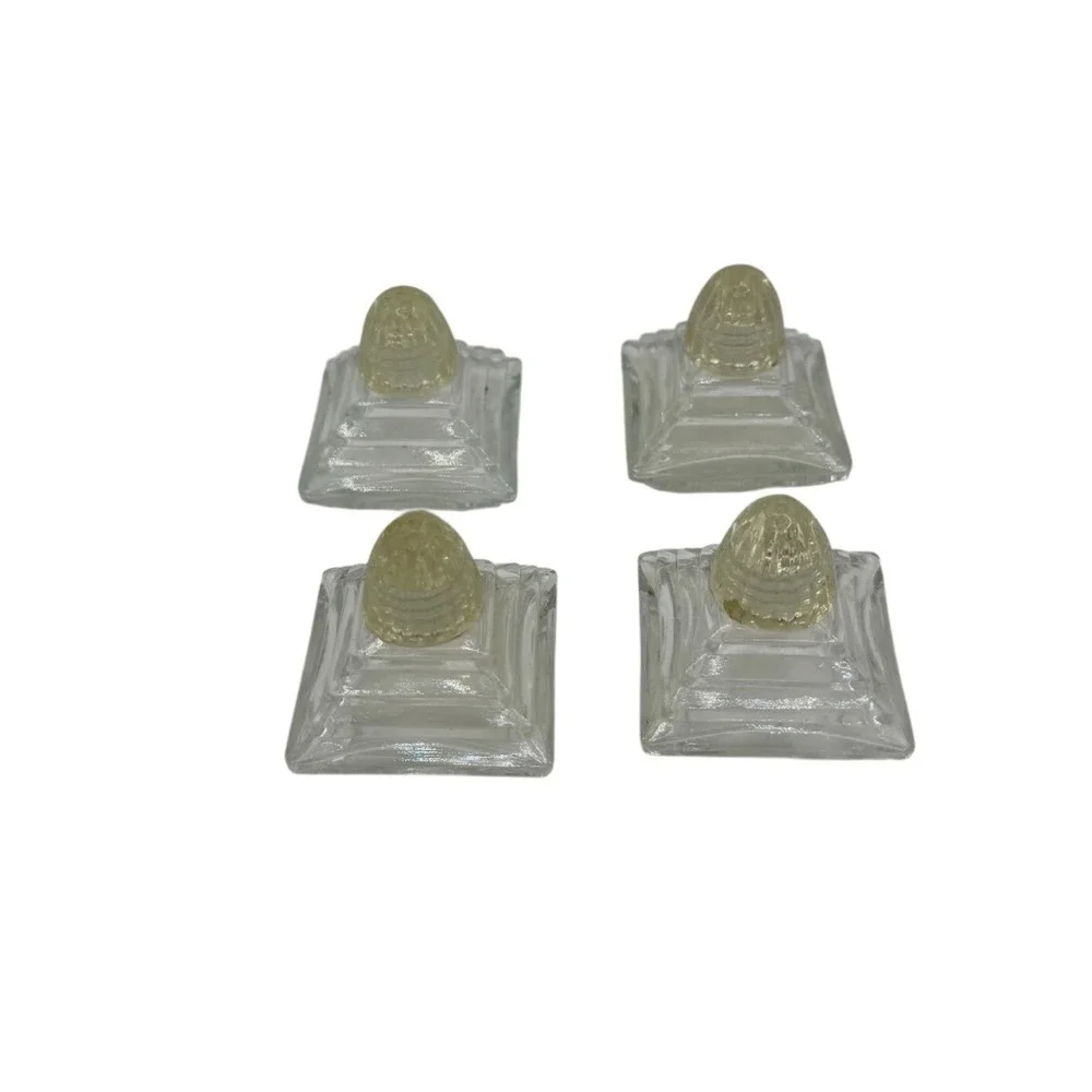 Vintage Clear‎ Glass Square Tiered Mini Salt and Pepper Shakers Set of 4 Beehive